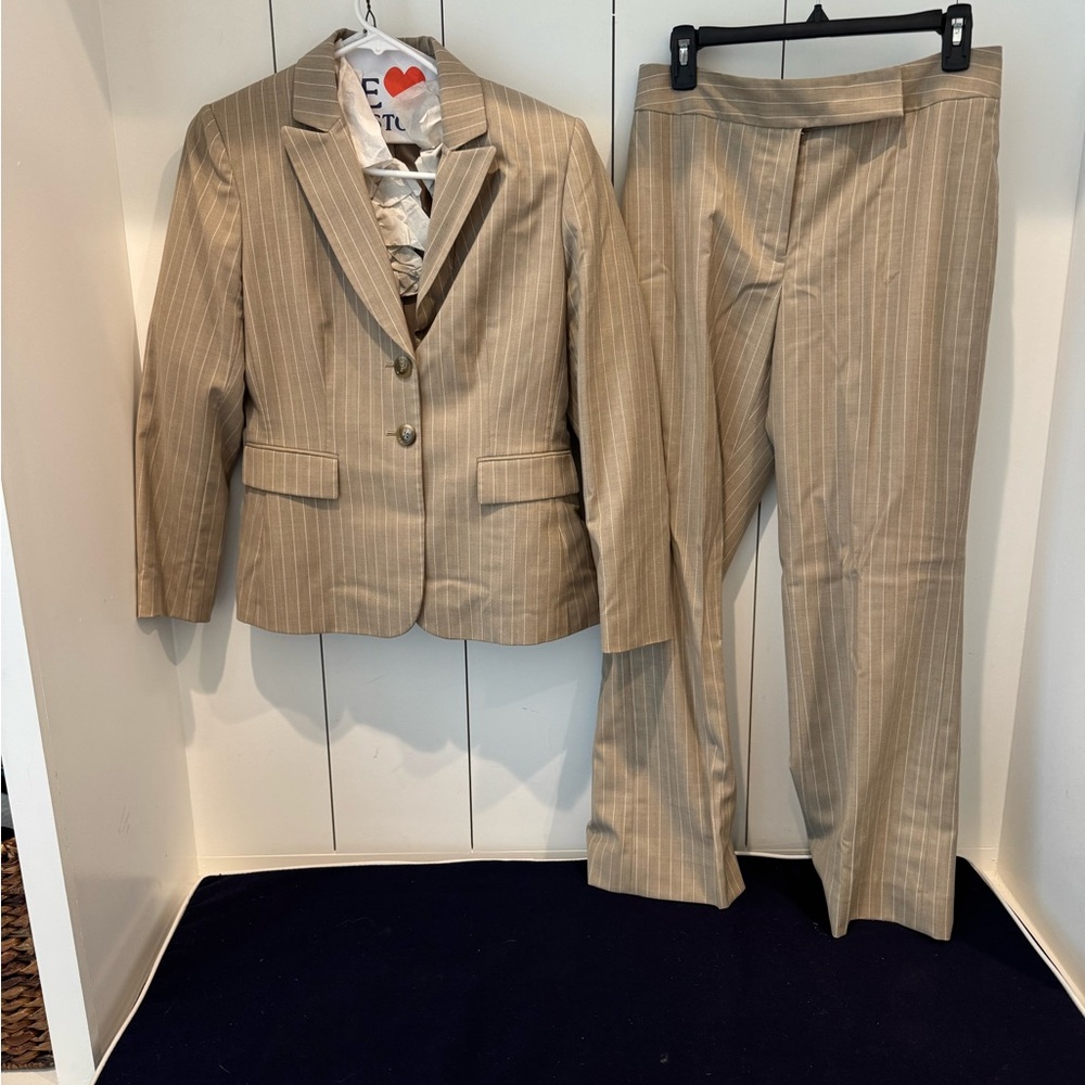 Thari Arthur Levine Tan Pinstripe Blazer and Pants Suit